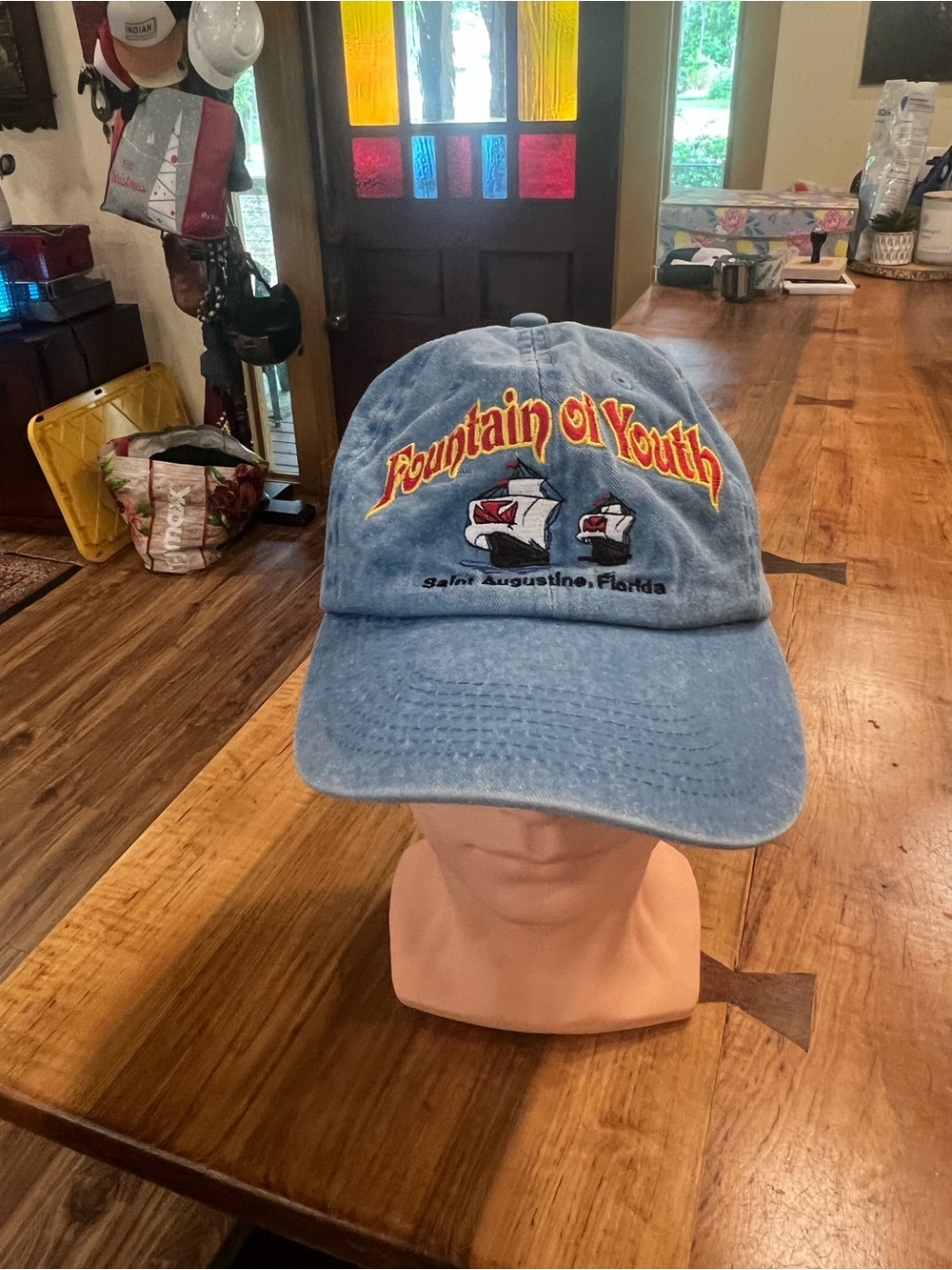 Fountain of Youth Embroidered Blue Cotton Cap